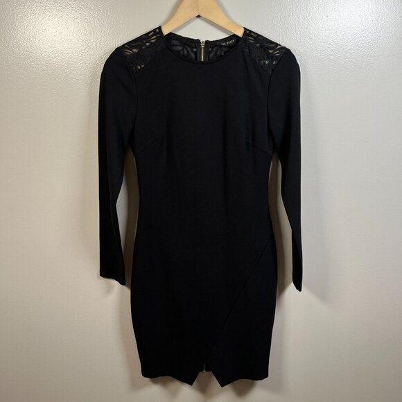 Ted Baker Mayaa Lace Sheath Dress Size 2 US 6 Black Cocktail Event Party Holiday - Picture 2 of 10